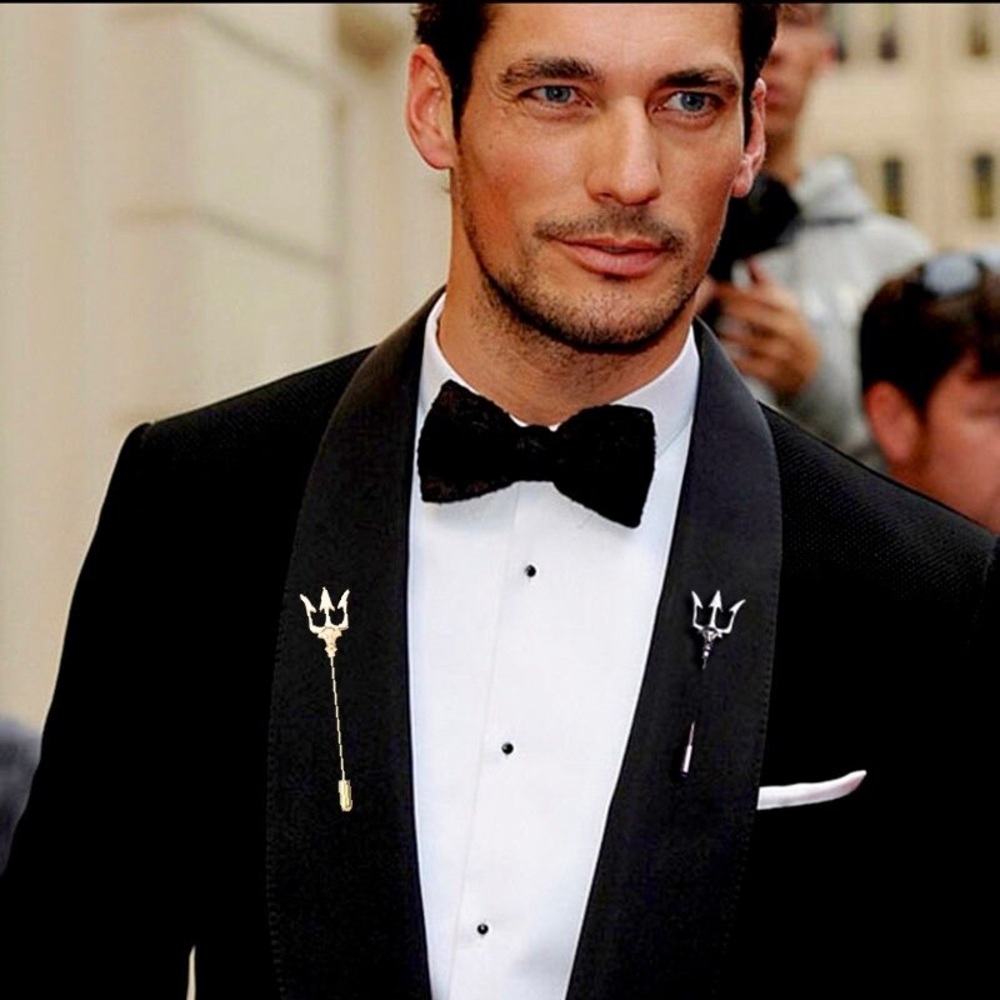 Trident Brooch Metal Lapel Pin Men's Suit Collar Pin Badge Shirt  Accessory
